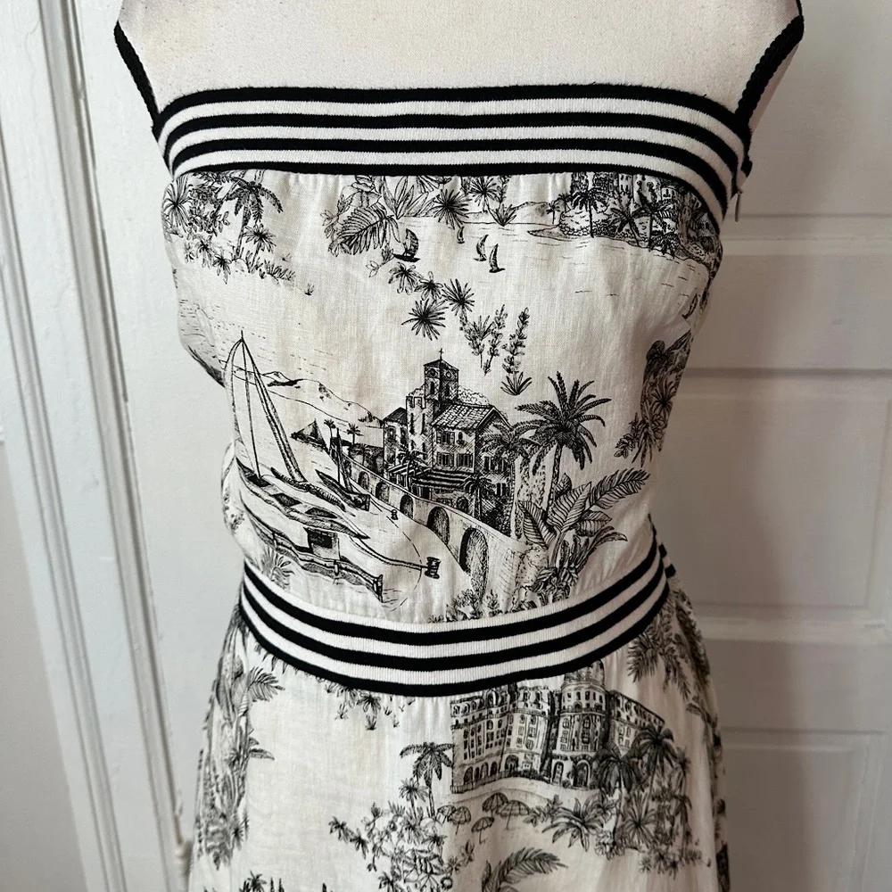 Tommy Bahama NWT Linen‎ Marceau Toile Strapless Dress Preppy Summer Sz Medium